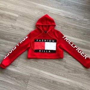 Trillfiger Red Fashion Killer crop top hoodie SIZE S